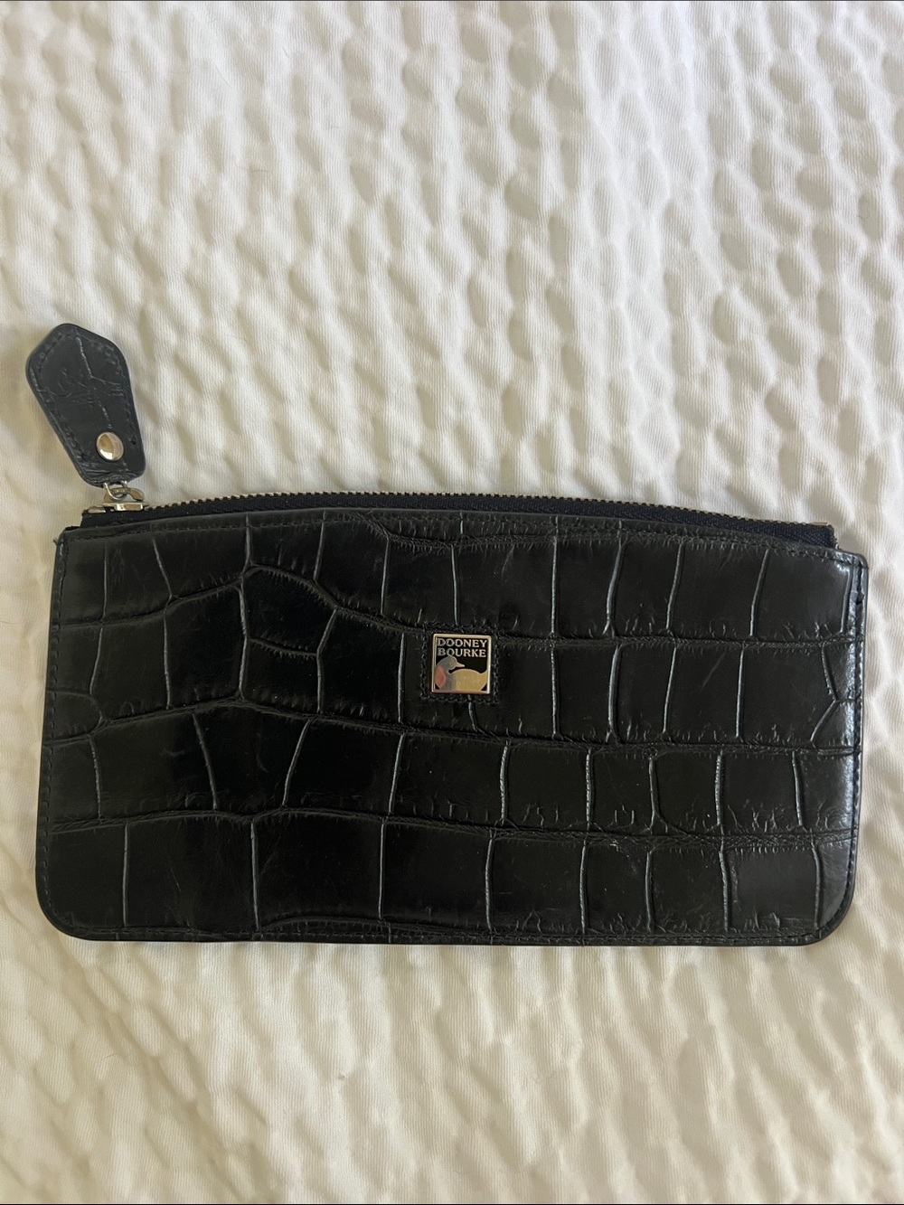 Dooney & Bourke Black Croc-Embossed Zip Pouch Wallet
